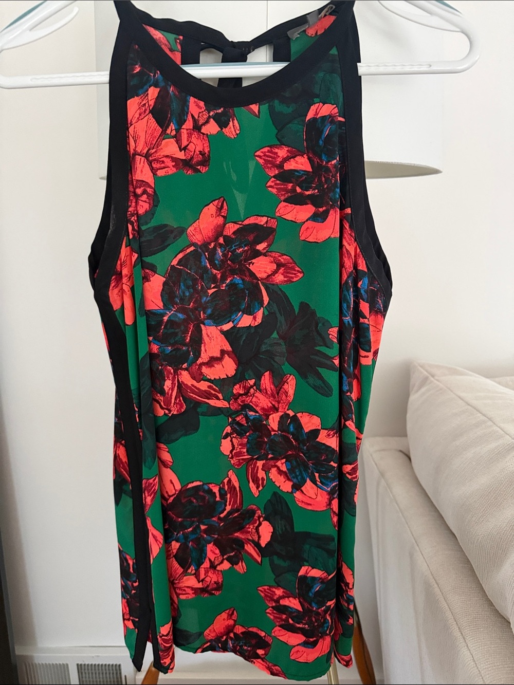 Vince Camuto Green Halter Midi Dress with Red Floral Print